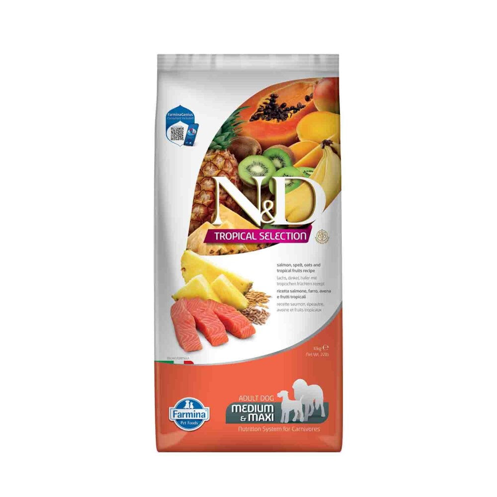 N&d Tropical Selection Düşük Tahıllı Somonlu Ve Tropikal Meyveli Orta Ve Büyük Irk Yetişkin Köpek Maması 10 KG | SRC: Barcode: 8010276042385